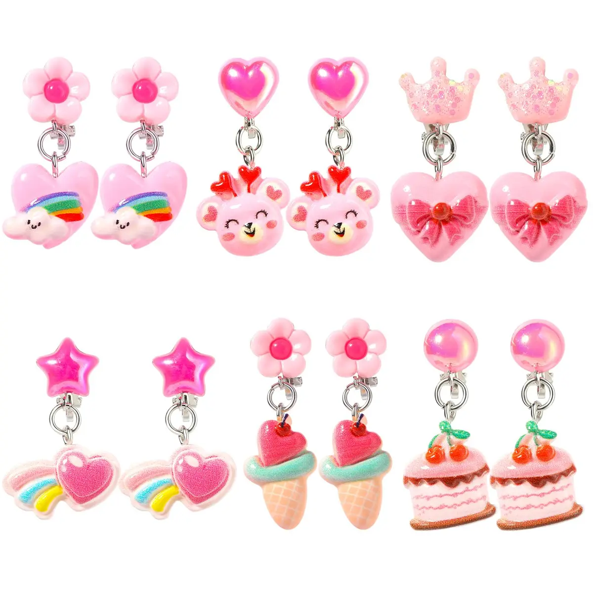 PinkSheep Unicorn Clip On Earrings for Little Girls | 6 Pairs, Safe & Comfortable (70-120 chars) - main product image