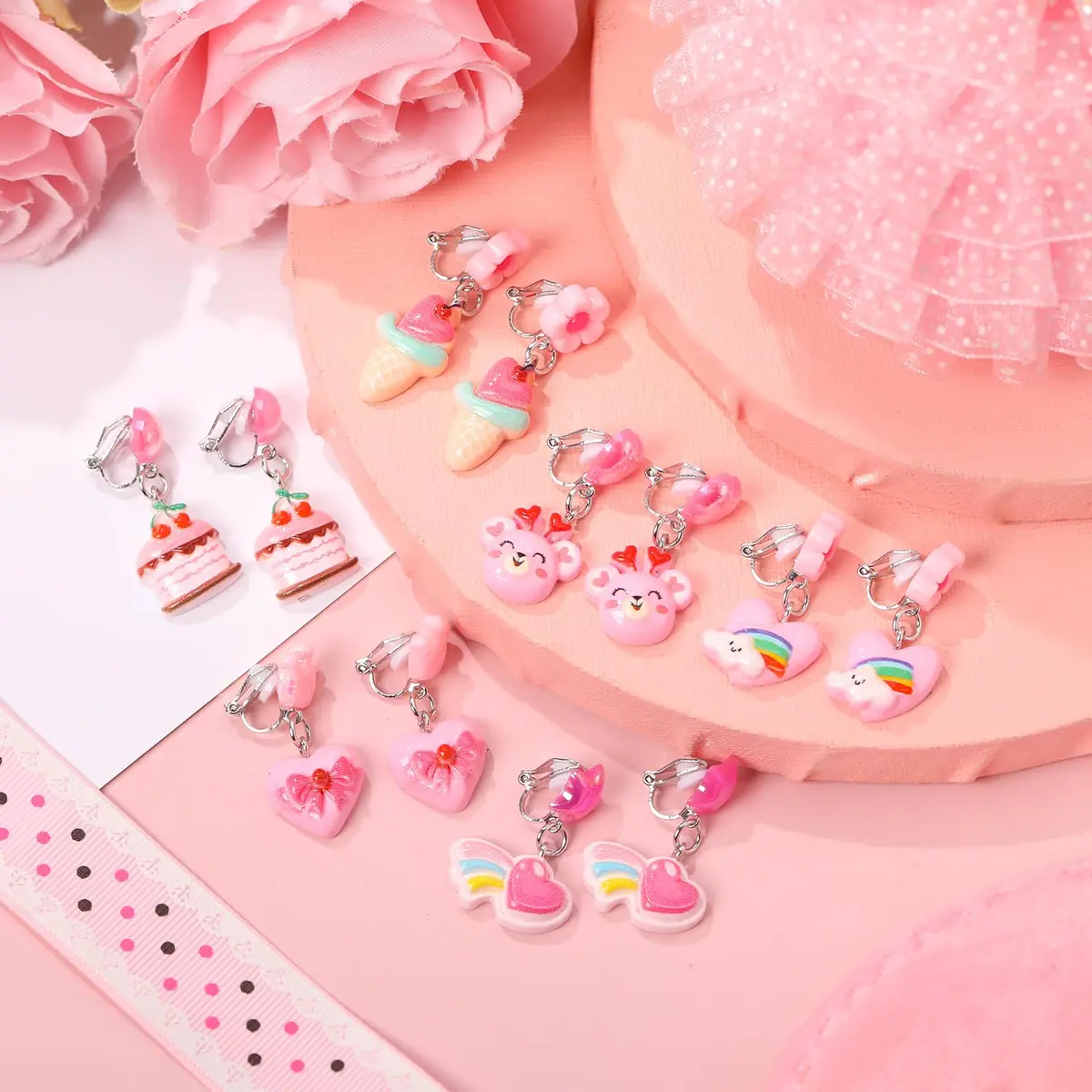 PinkSheep Unicorn Clip On Earrings for Little Girls | 6 Pairs, Safe & Comfortable (70-120 chars) - view 3
