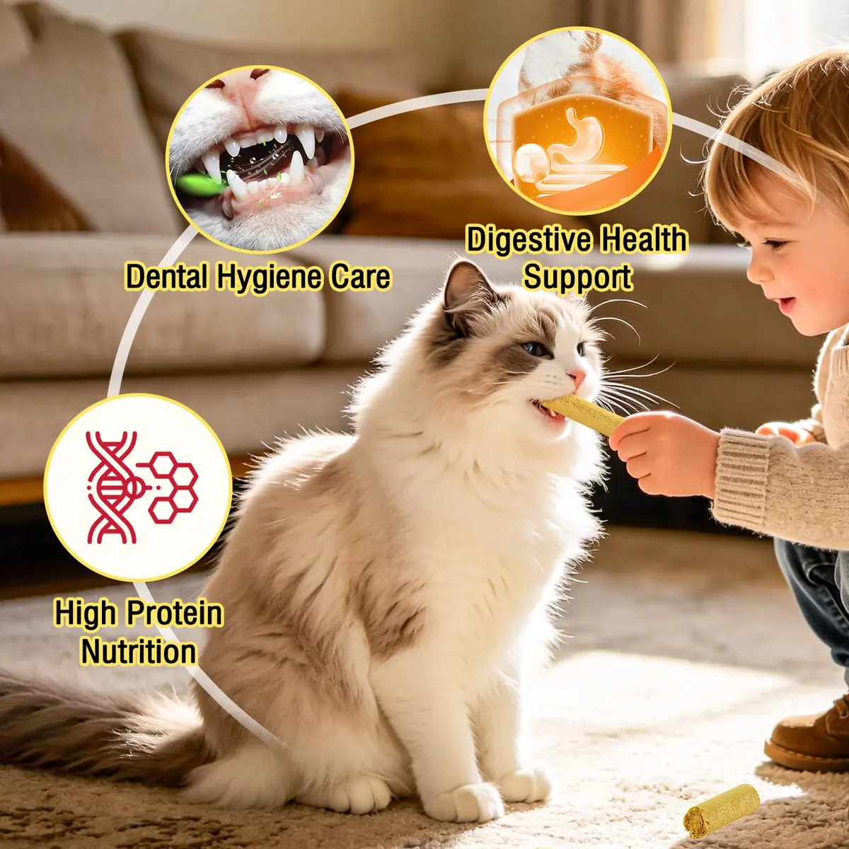HavenJanny Freeze-Dried Chicken & Pumpkin Cat Treats, 50g (1.76 oz) | Digestive Support & Teeth Cleaning - view 3