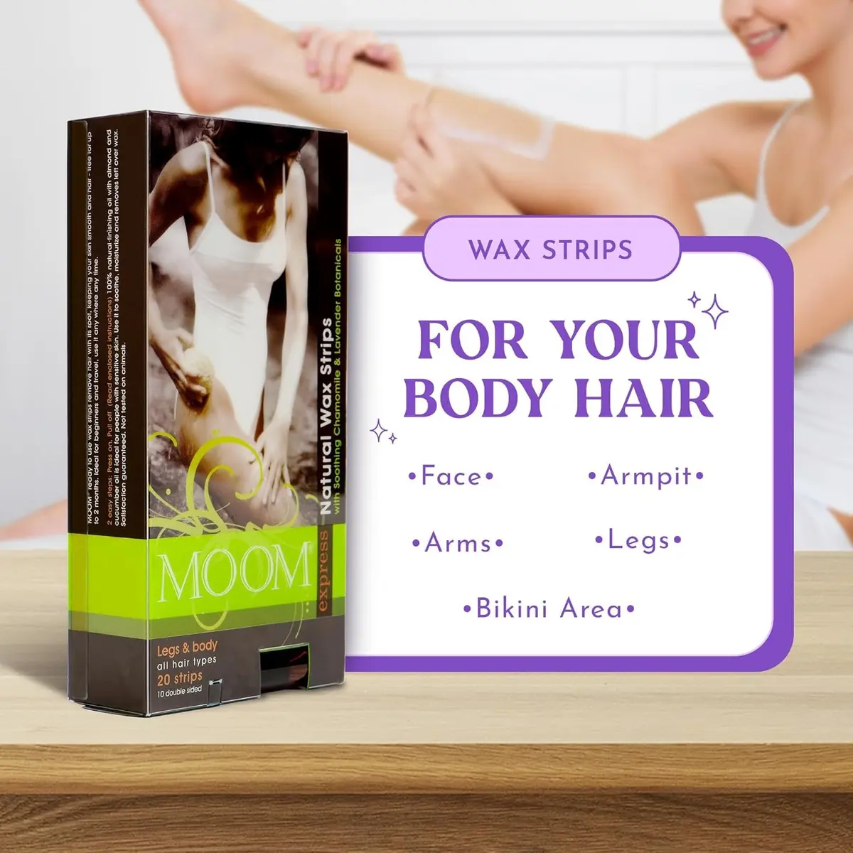 MOOM Ready to Use Wax Strips - Body & Legs Strips - 20 Count (Pack of 2) | Gentle, Travel-Friendly Hair Removal - view 6
