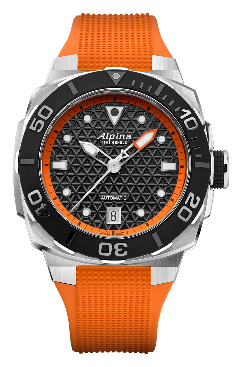 Alpina Men's Automatic Seastrong Watch, Orange Rubber Strap, Black Dial, Date - main product image