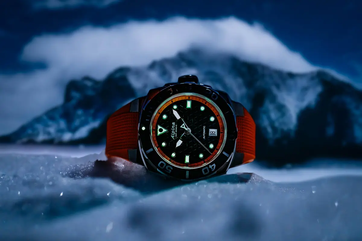 Alpina Men's Automatic Seastrong Watch, Orange Rubber Strap, Black Dial, Date - view 2