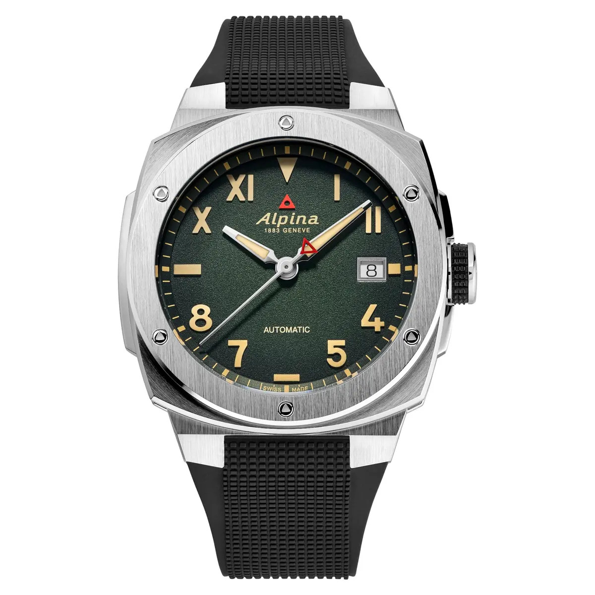 Alpina Men's Automatic Alpiner Watch, Green Dial, Black Rubber Strap, 39mm | Water-Resistant 200M - main product image