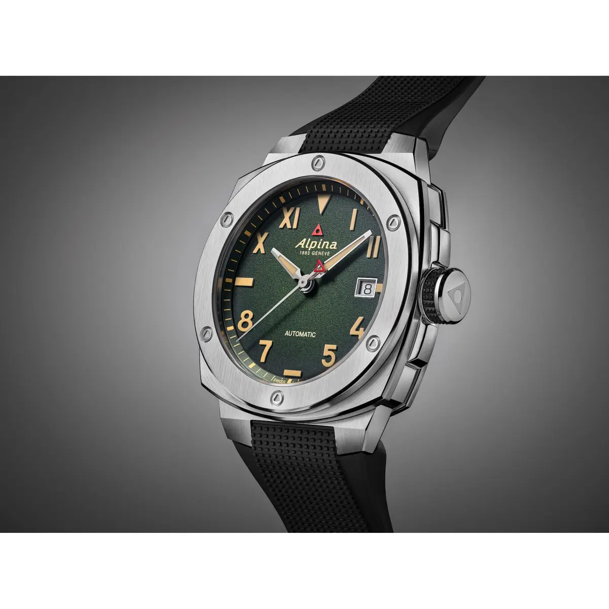 Alpina Men's Automatic Alpiner Watch, Green Dial, Black Rubber Strap, 39mm | Water-Resistant 200M - view 2