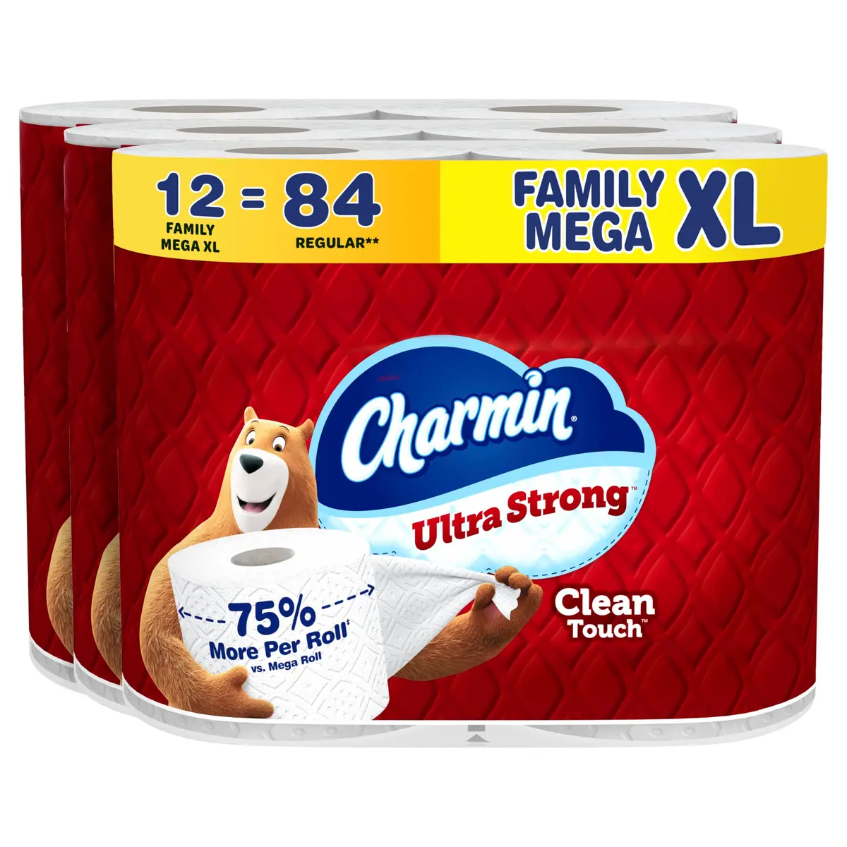 Charmin Ultra Strong Clean Touch Toilet Paper, 12 Family Mega XL Rolls (4620 Sheets Total) | 2-Ply, Clog-Safe, Septic-Safe - main product image