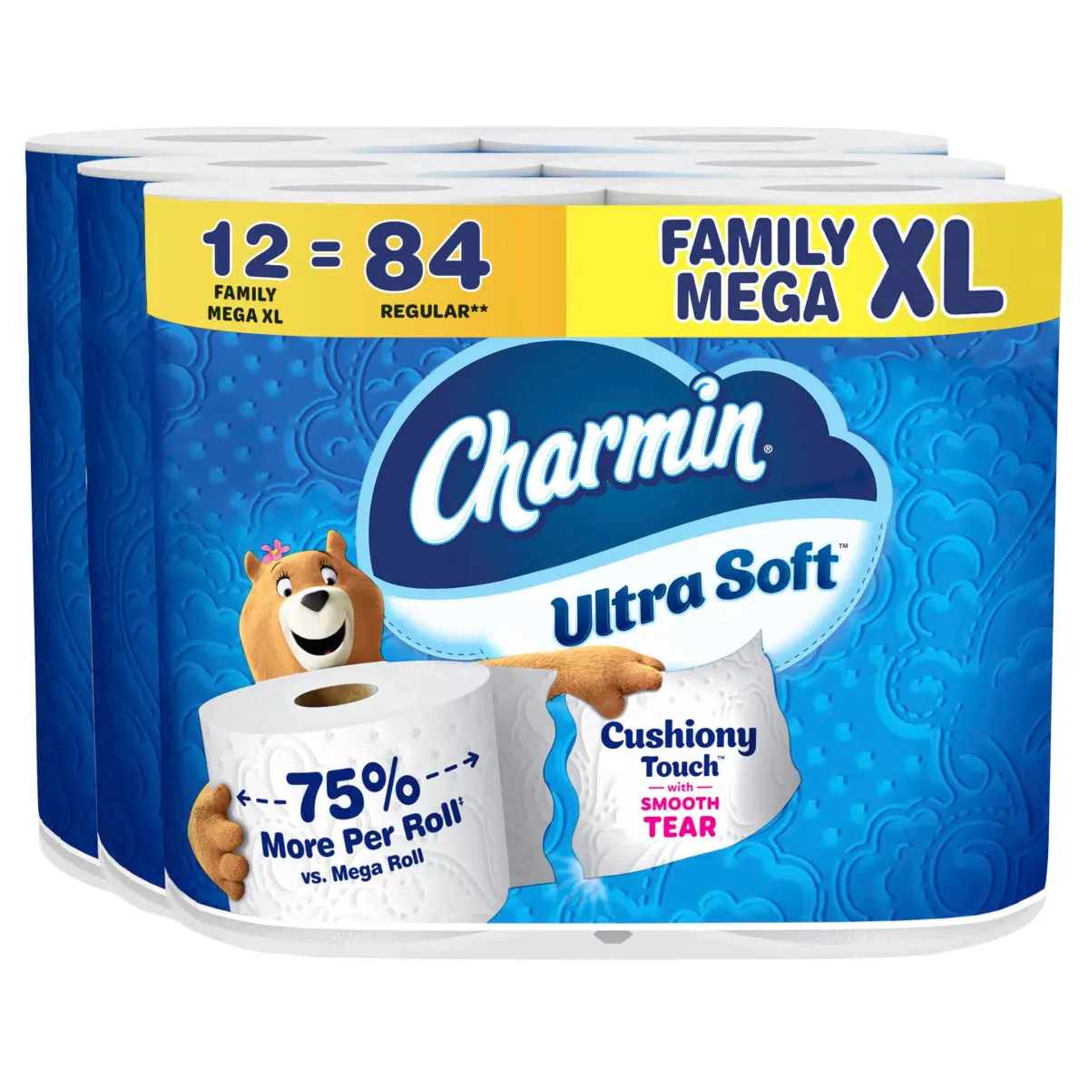 Charmin Ultra Soft Cushiony Touch Toilet Paper, 12 Family Mega XL Rolls (4368 Sheets Total) | 2-Ply White - main product image