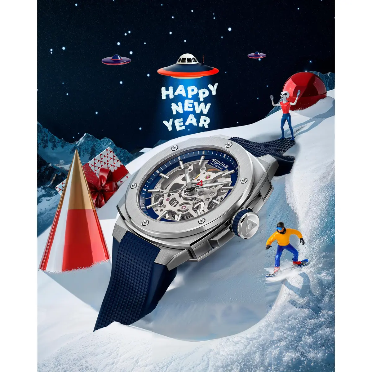 Alpina Men's Automatic Alpiner Watch, Blue Rubber Strap, Blue Dial | Swiss-Made Mechanical Sport Watch - view 2
