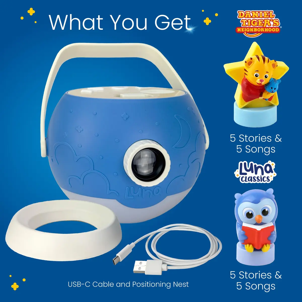 LUNA STORYTIME Kids Book Projector - 5 Daniel Tiger & Fairytale Stories, 10 Songs, Ages 3+ | Screen-Free Bedtime Fun - view 3