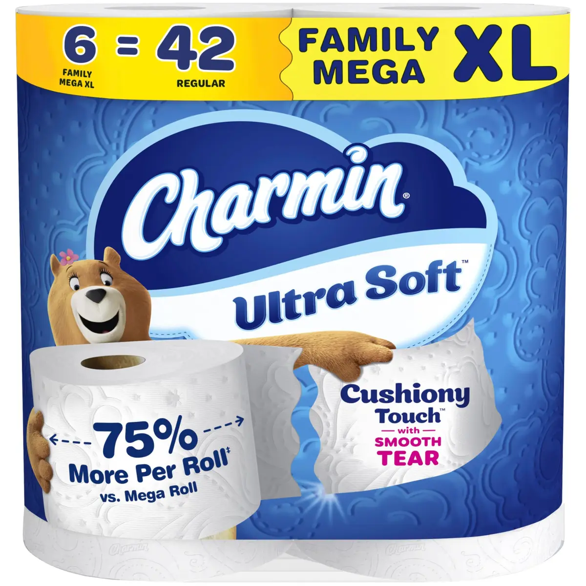 Charmin Ultra Soft Cushiony Touch Toilet Paper, 6 Family Mega XL Rolls (2184 Sheets Total) | 2X More Absorbent - main product image