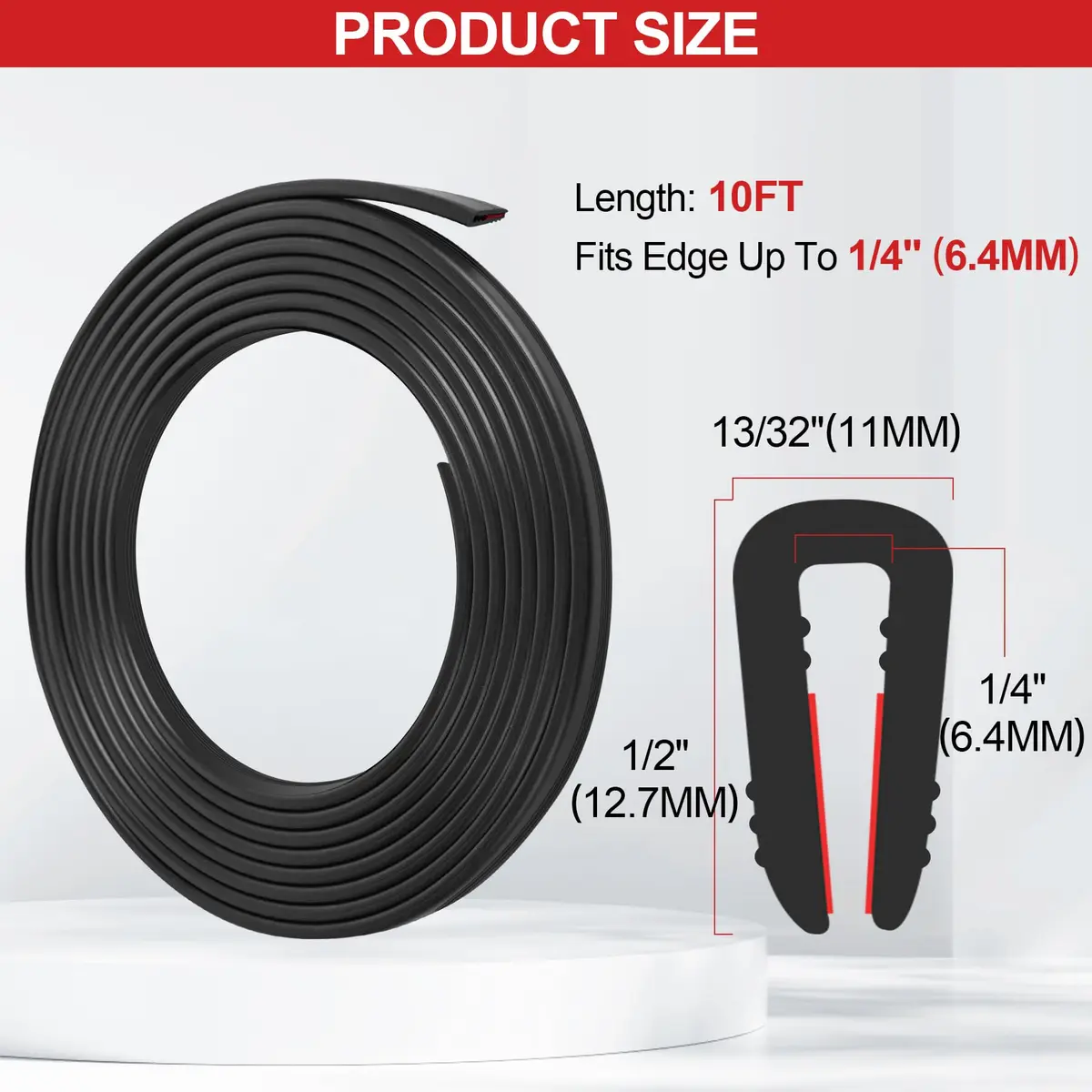 ToLanbbt Rubber Edge Trim U Channel 1/4" x 10Ft | Self-Adhesive Metal Edge Protector for Car & Furniture - view 2