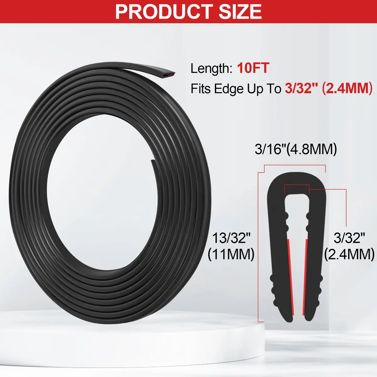 ToLanbbt EPDM Rubber Edge Trim U Channel 2.4mm (10ft) | Self-Adhesive Seal for Car Doors & Metal Edges - view 2