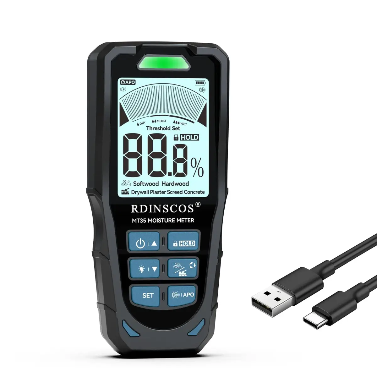 RDINSCOS Pinless Moisture Meter for Drywall & Concrete, Black | Non-Invasive Surface Scanner - main product image
