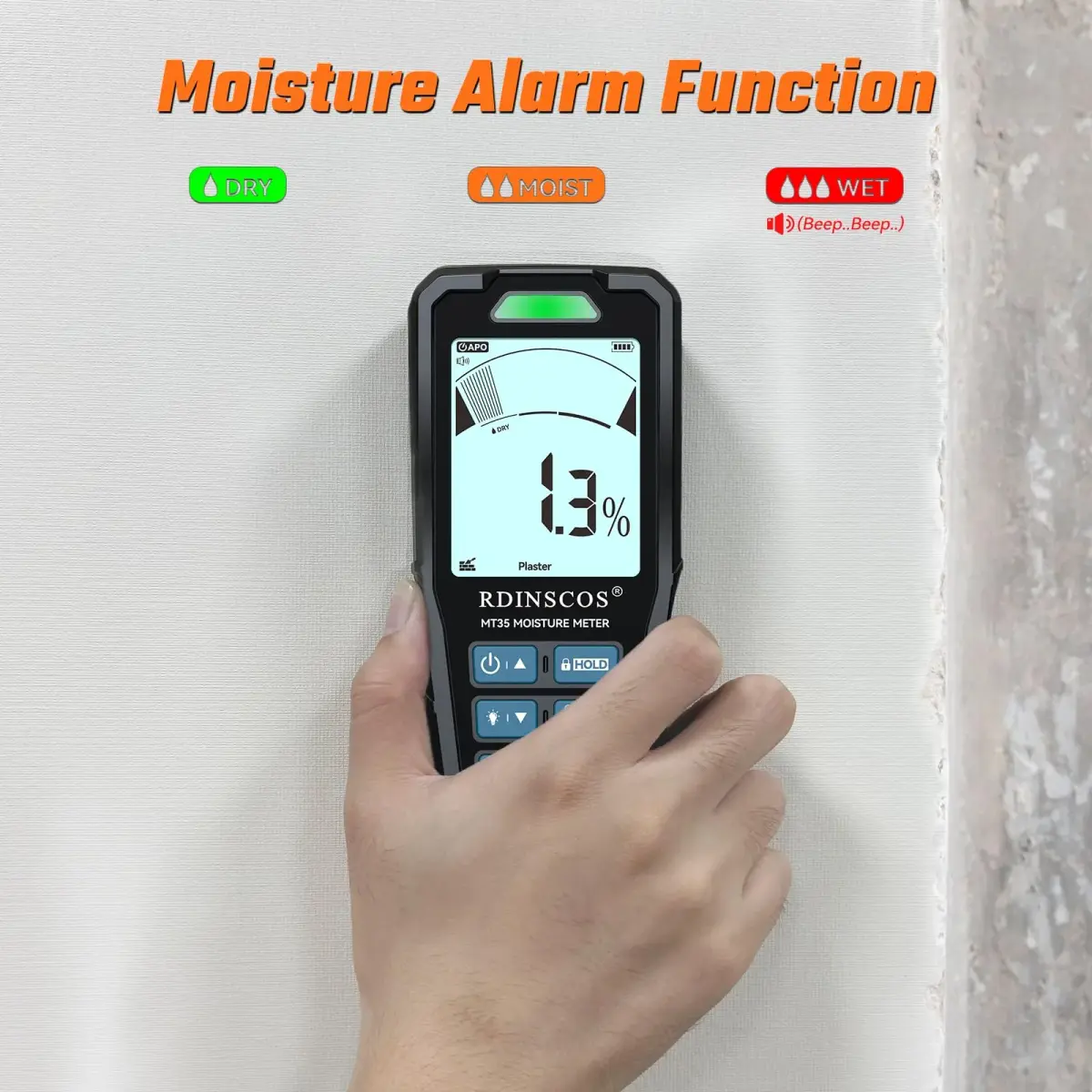 RDINSCOS Pinless Moisture Meter for Drywall & Concrete, Black | Non-Invasive Surface Scanner - view 4
