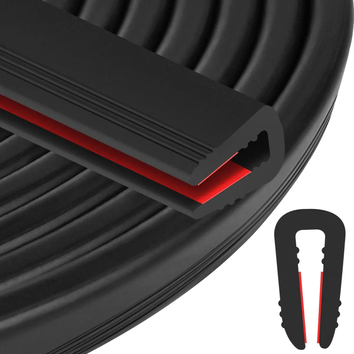 ToLanbbt Black EPDM Rubber Edge Trim 6.4mm (1/4") x 20ft | Self-Adhesive U Channel Seal for Cars & Metal Edges - main product image