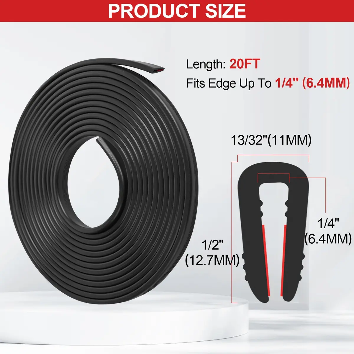 ToLanbbt Black EPDM Rubber Edge Trim 6.4mm (1/4") x 20ft | Self-Adhesive U Channel Seal for Cars & Metal Edges - view 2