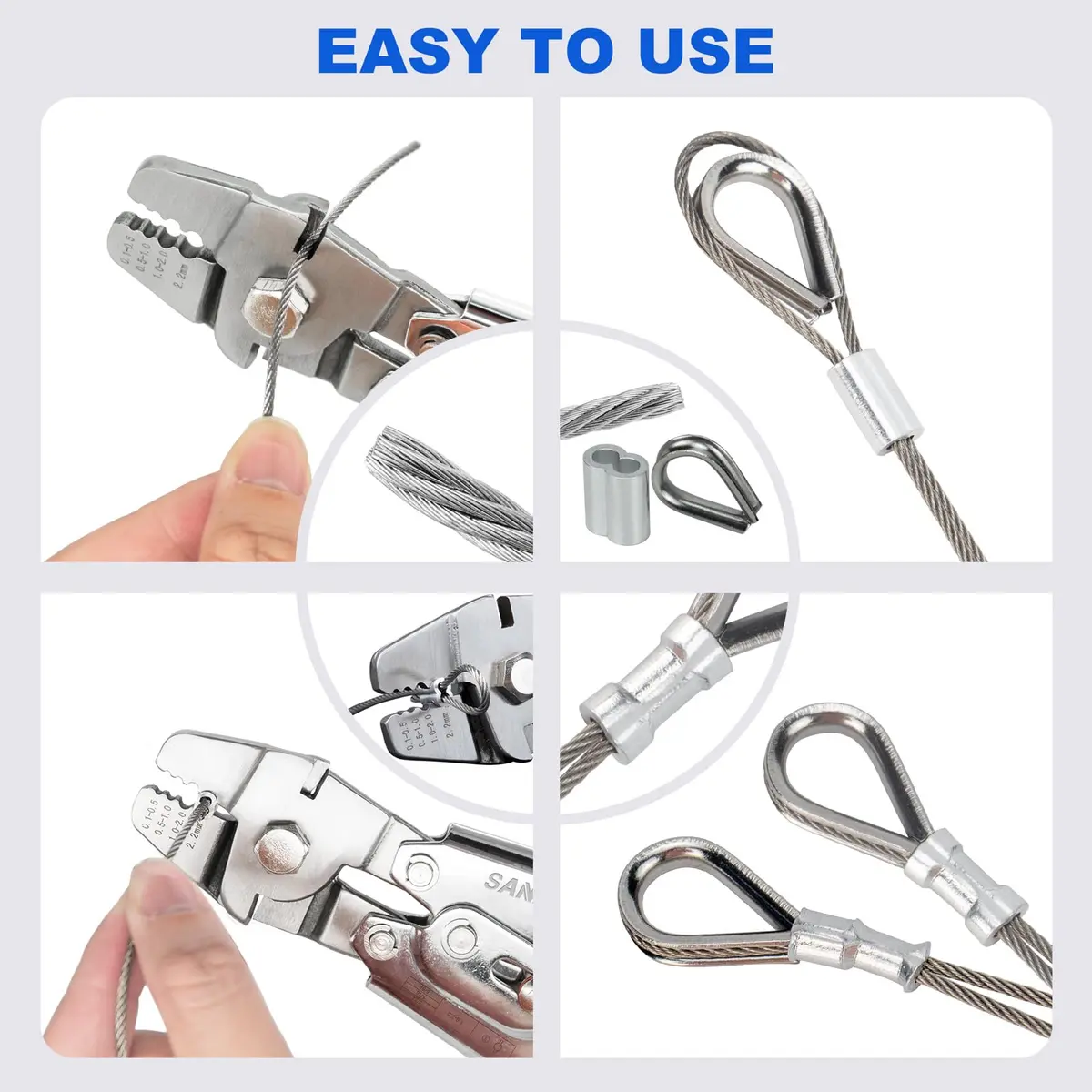 Sanuke Wire Rope Crimping Tool Kit with 150Pcs Crimp Sleeves & 10 Thimbles | Heavy Duty Stainless Steel Swager - view 8