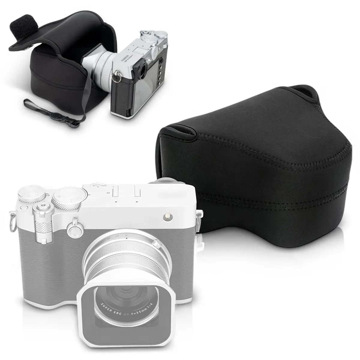JJC Soft Neoprene Camera Case Pouch for Fujifilm GFX100RF with Original Lens Hood | Water-Resistant Protective Storage - main product image