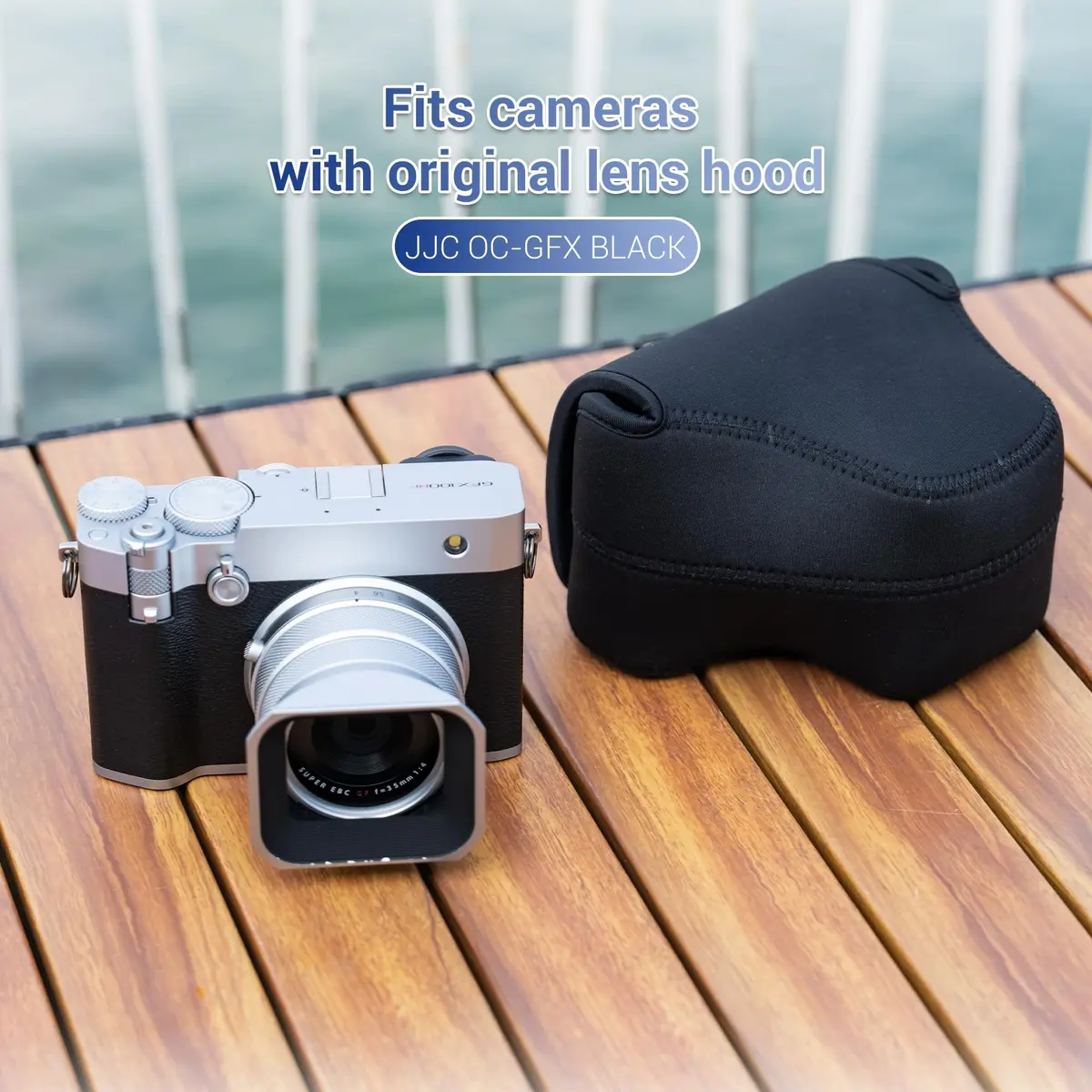 JJC Soft Neoprene Camera Case Pouch for Fujifilm GFX100RF with Original Lens Hood | Water-Resistant Protective Storage - view 5