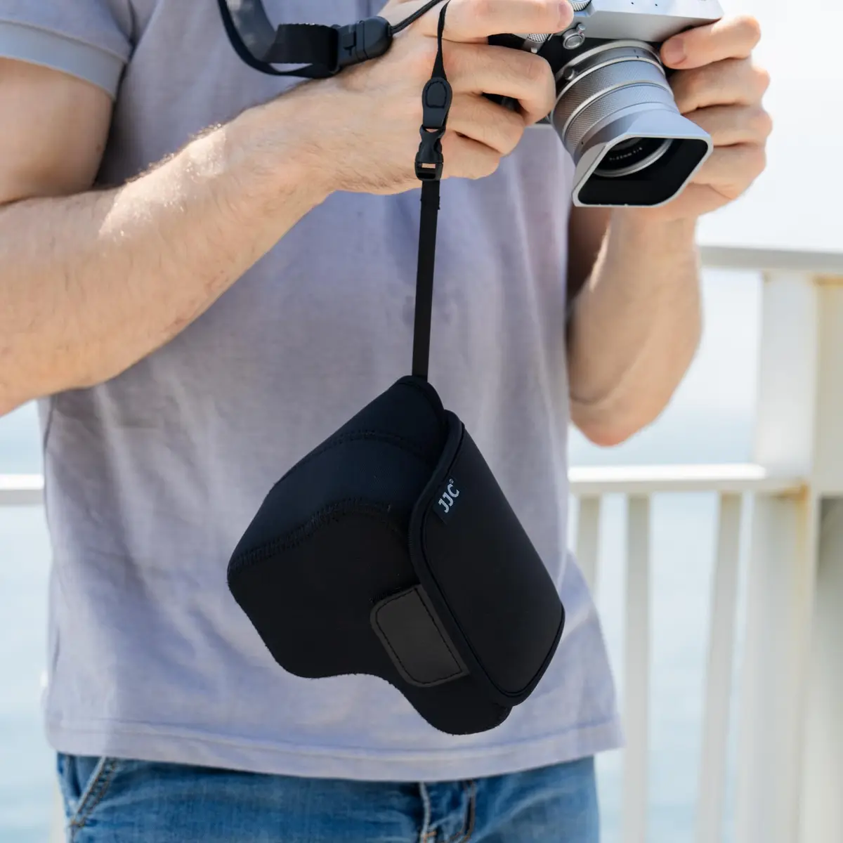 JJC Soft Neoprene Camera Case Pouch for Fujifilm GFX100RF with Original Lens Hood | Water-Resistant Protective Storage - view 8