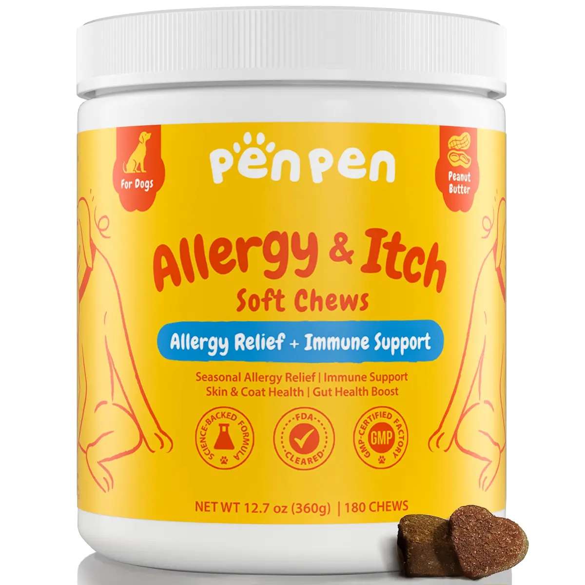 PENPEN Dog Allergy Relief Chews, 180ct | Skin & Immune Support for Dogs - main product image