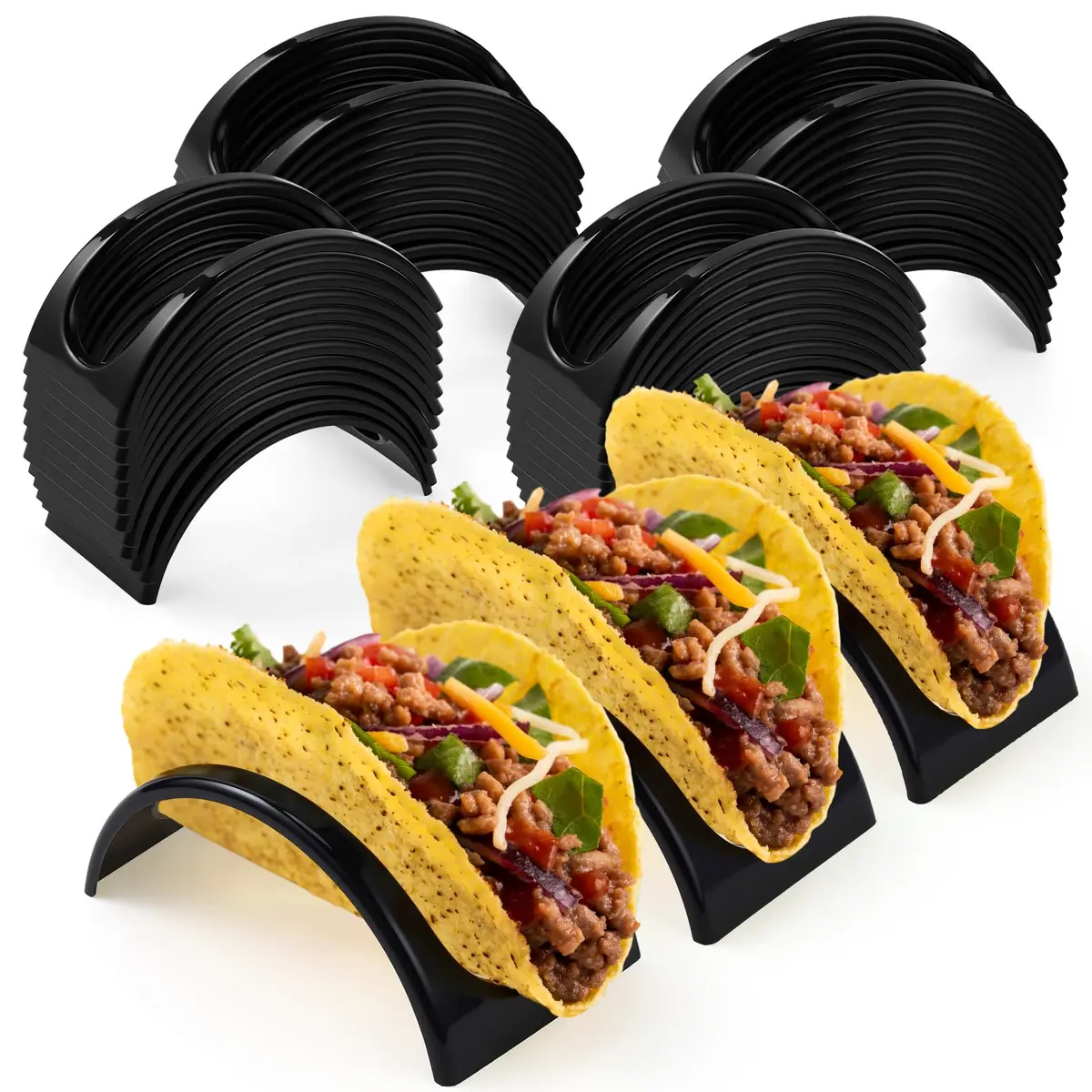Baderke Black 48 pcs ITEM_STAND | Space-Saving Taco & Sandwich Holder (70-120 chars) - main product image