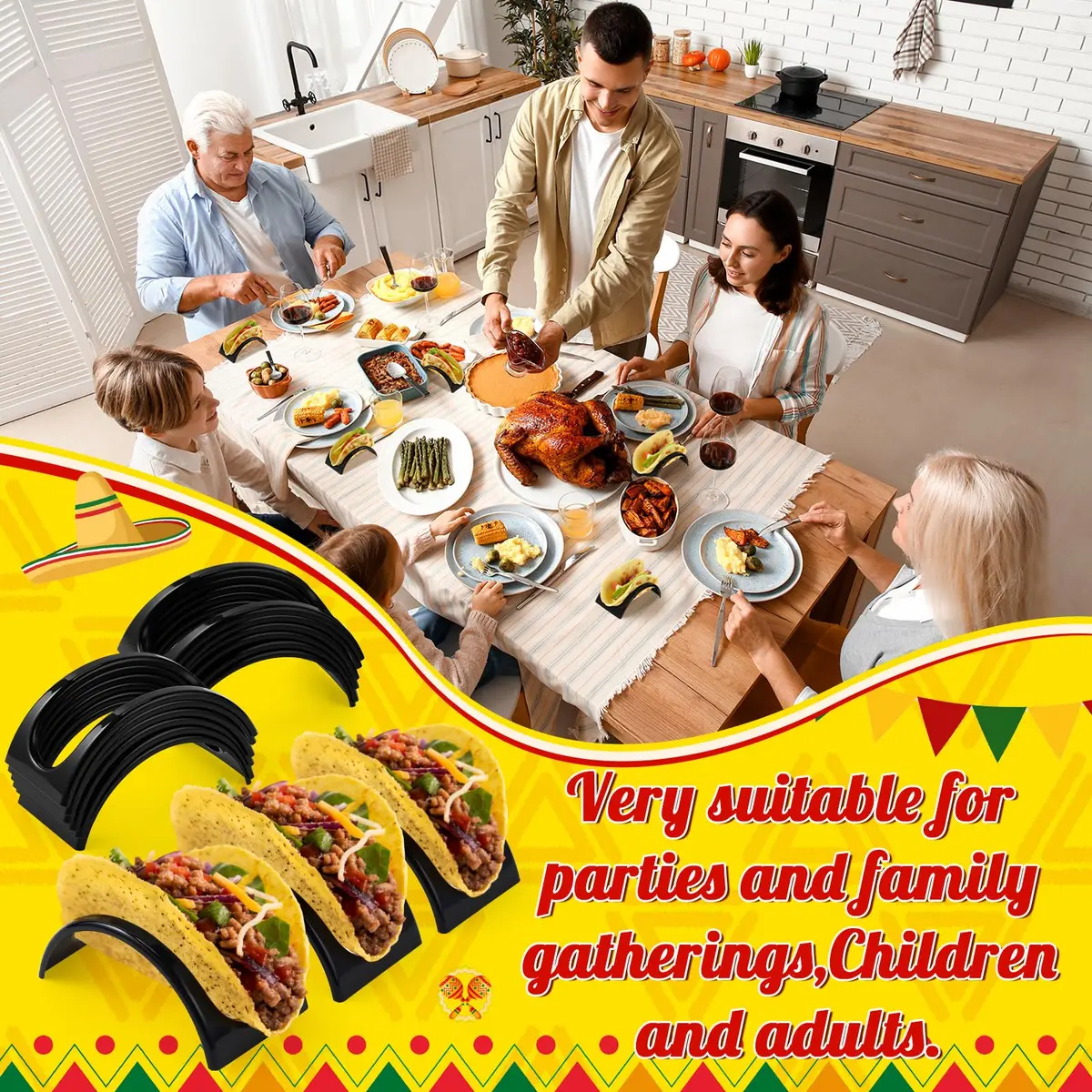Baderke Black 48 pcs ITEM_STAND | Space-Saving Taco & Sandwich Holder (70-120 chars) - view 6