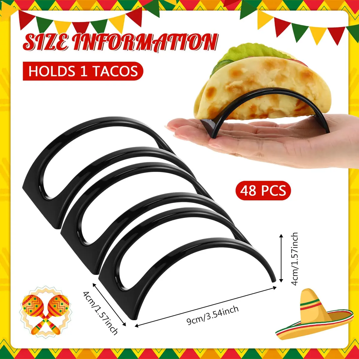 Baderke Black 48 pcs ITEM_STAND | Space-Saving Taco & Sandwich Holder (70-120 chars) - view 2