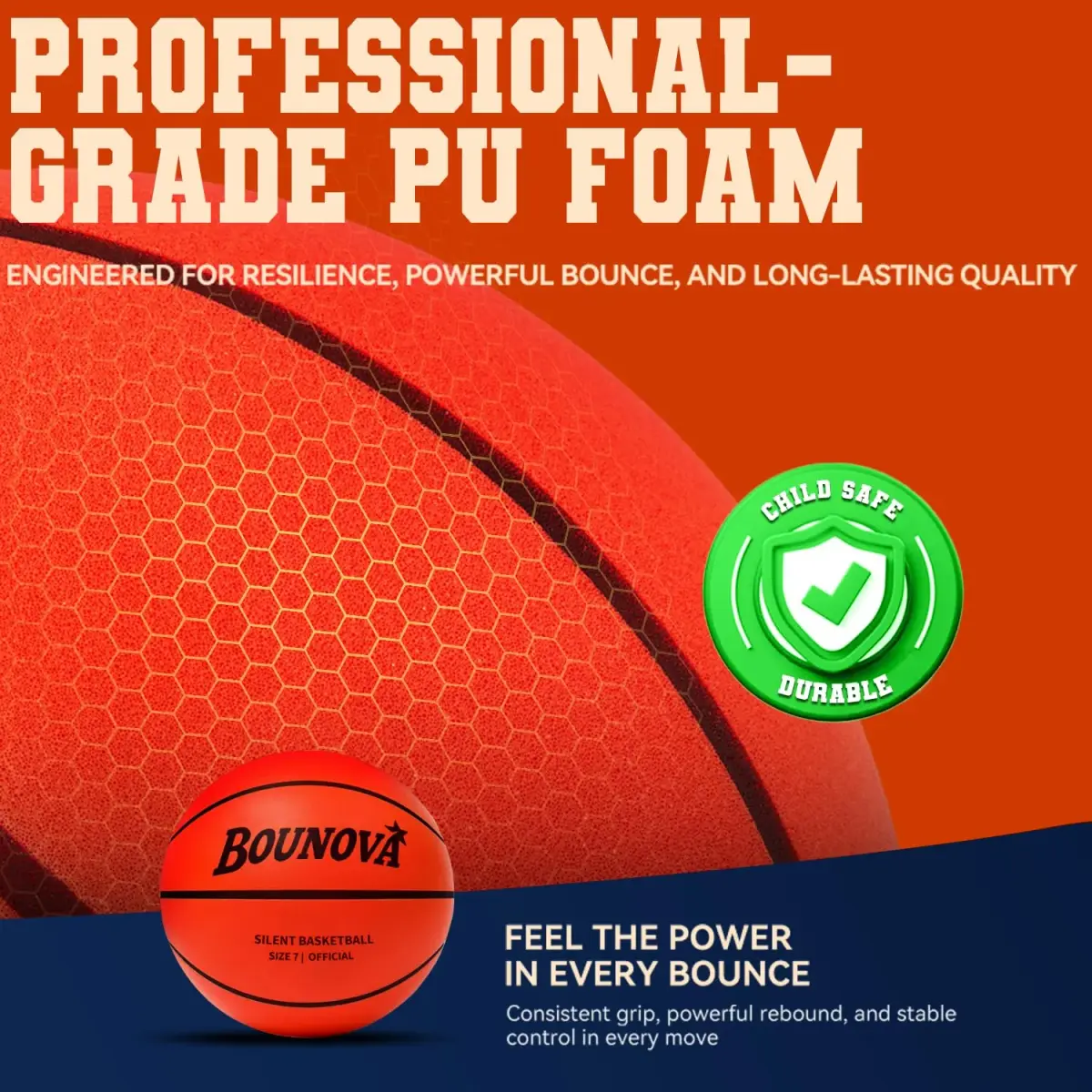 BOUNOVA Silent Basketball Size 7 (29.5") | Official Feel, Indoor Practice Ball - view 5