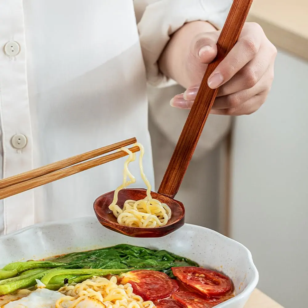 Auswalar Japanese Soup Spoons Wooden Ramen Spoons with Long Handle, 21cm (8.27 in) - Set of 4 - view 3