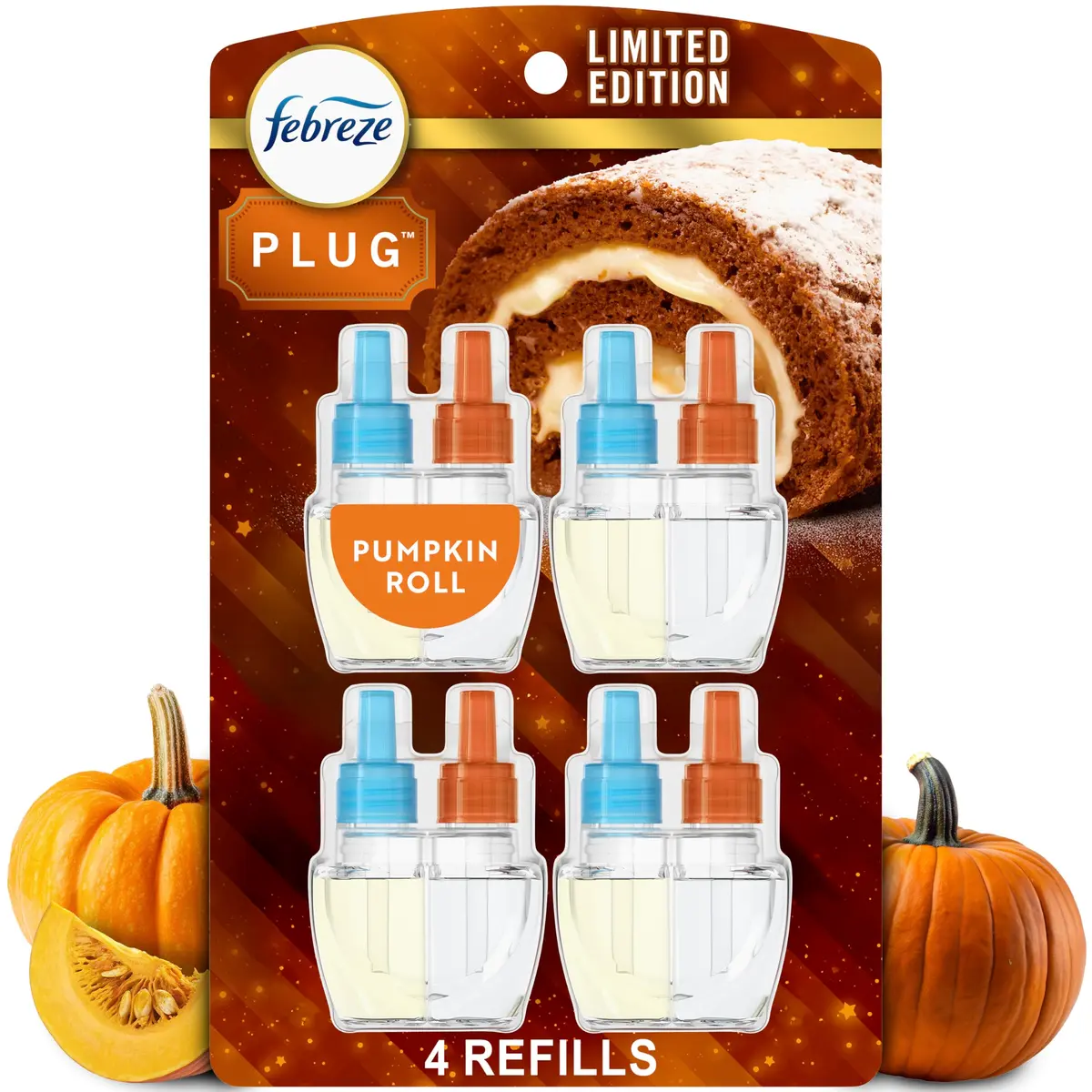 Febreze Fade Defy Plug Air Freshener Refills, Pumpkin Roll Scent, 3.5 Fl Oz (0.87oz x 4 Refills) - main product image