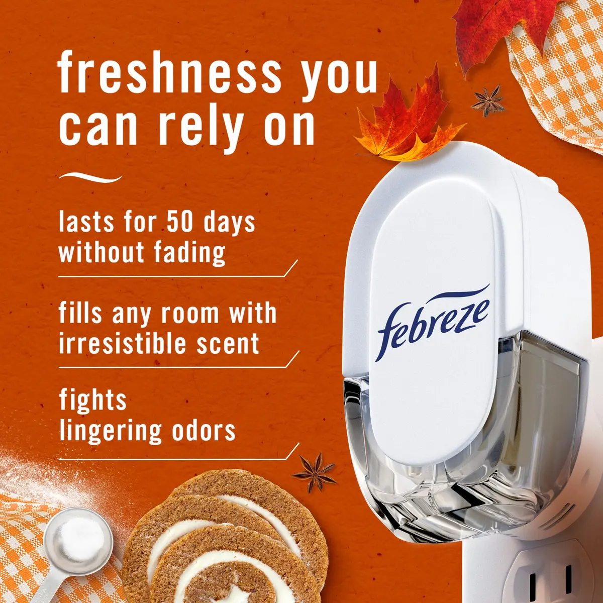 Febreze Fade Defy Plug Air Freshener Refills, Pumpkin Roll Scent, 3.5 Fl Oz (0.87oz x 4 Refills) - view 2