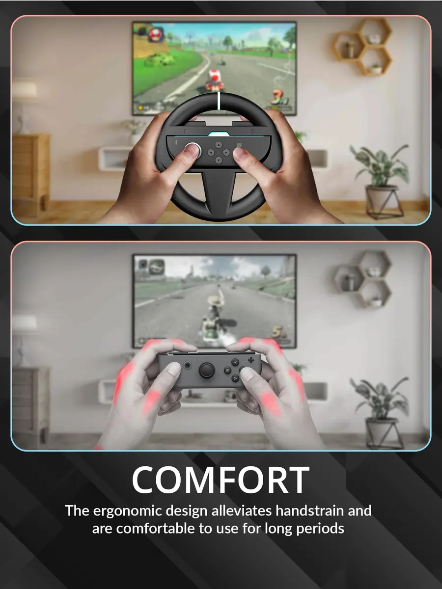 Orzly Steering Wheels – Compatible with Switch 2 (2025 Console) – Twin Pack Racing Wheel Accessories for Joy-Con Controllers and MarioKart Games (2 Black Wheels) Gift Boxed - view 4