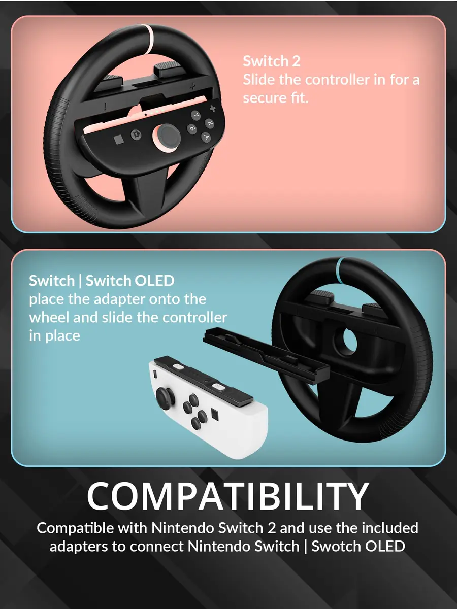 Orzly Steering Wheels – Compatible with Switch 2 (2025 Console) – Twin Pack Racing Wheel Accessories for Joy-Con Controllers and MarioKart Games (2 Black Wheels) Gift Boxed - view 5