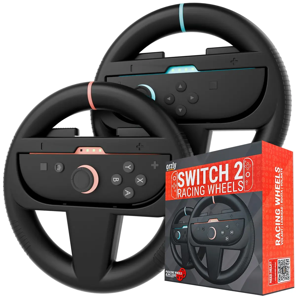 Orzly Steering Wheels – Compatible with Switch 2 (2025 Console) – Twin Pack Racing Wheel Accessories for Joy-Con Controllers and MarioKart Games (2 Black Wheels) Gift Boxed - main product image