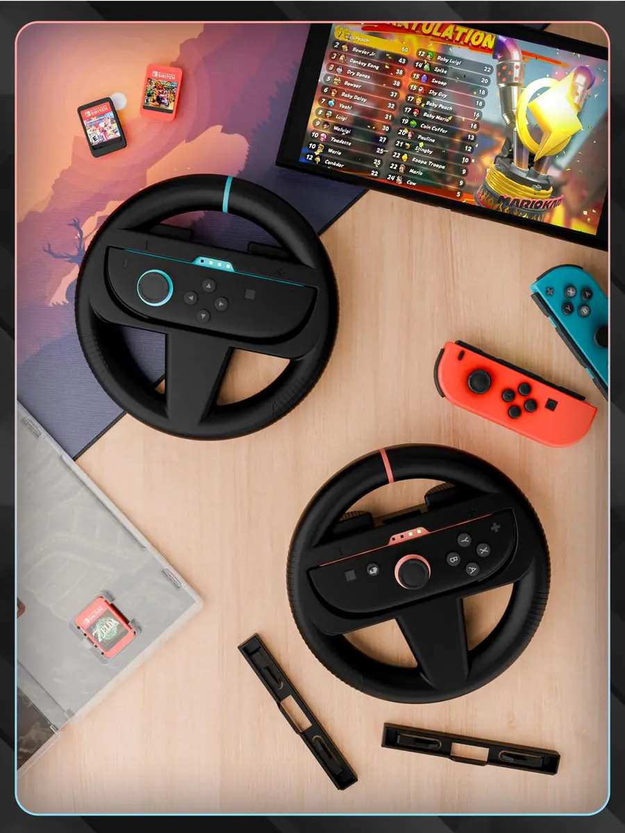 Orzly Steering Wheels – Compatible with Switch 2 (2025 Console) – Twin Pack Racing Wheel Accessories for Joy-Con Controllers and MarioKart Games (2 Black Wheels) Gift Boxed - view 9