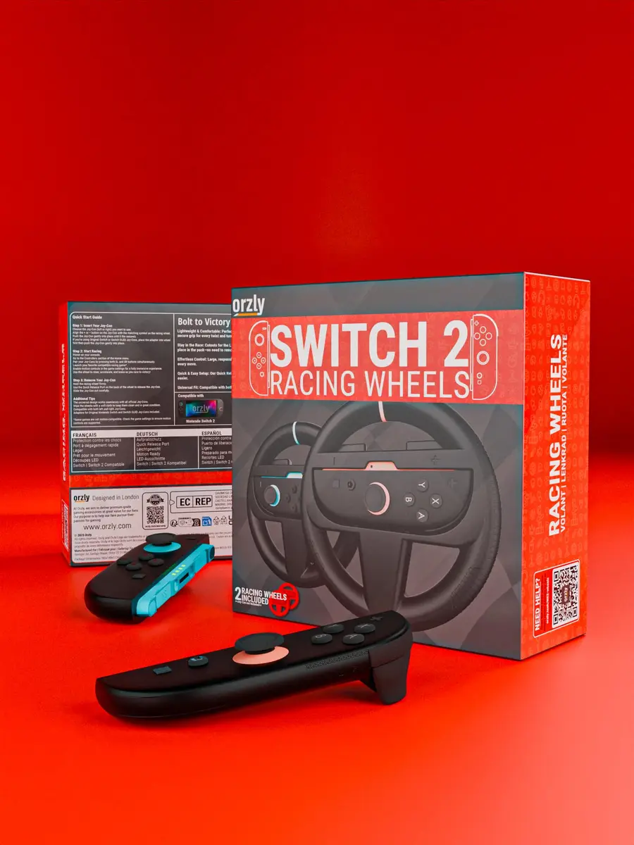 Orzly Steering Wheels – Compatible with Switch 2 (2025 Console) – Twin Pack Racing Wheel Accessories for Joy-Con Controllers and MarioKart Games (2 Black Wheels) Gift Boxed - view 3