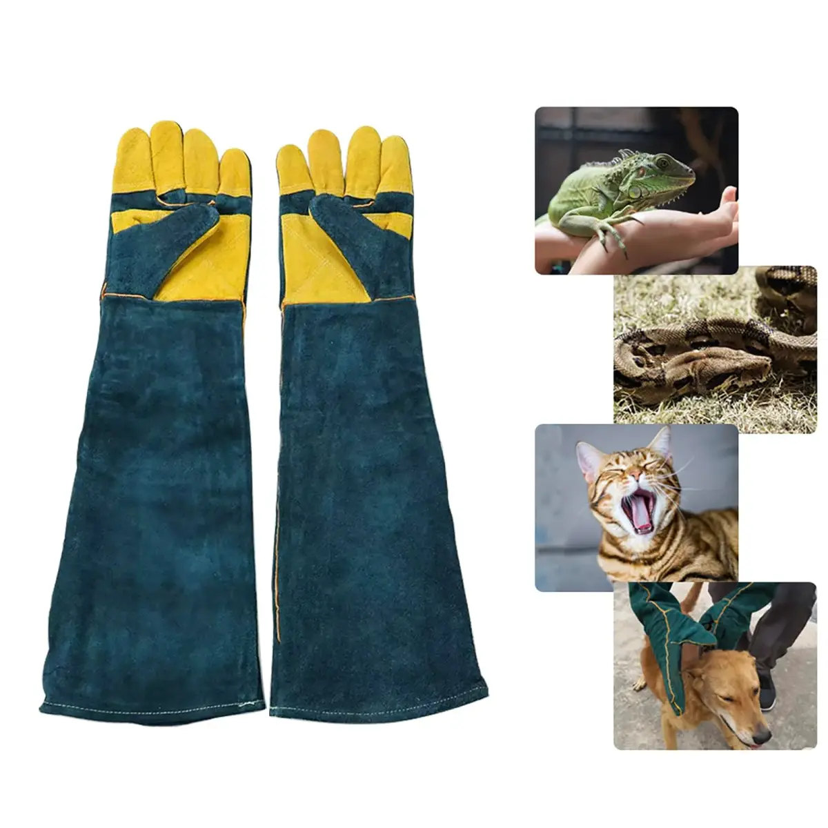 PeSandy Animal Handling Gloves 60 cm (23.6 in) | Bite & Scratch Resistant Cowhide with Cotton Lining - main product image