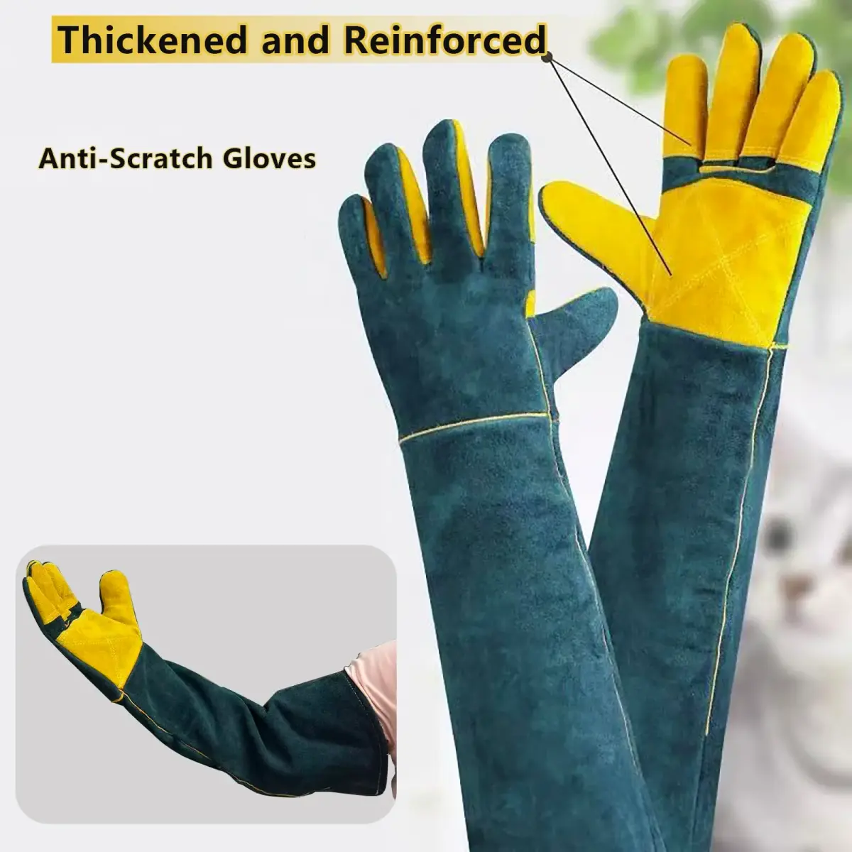 PeSandy Animal Handling Gloves 60 cm (23.6 in) | Bite & Scratch Resistant Cowhide with Cotton Lining - view 5