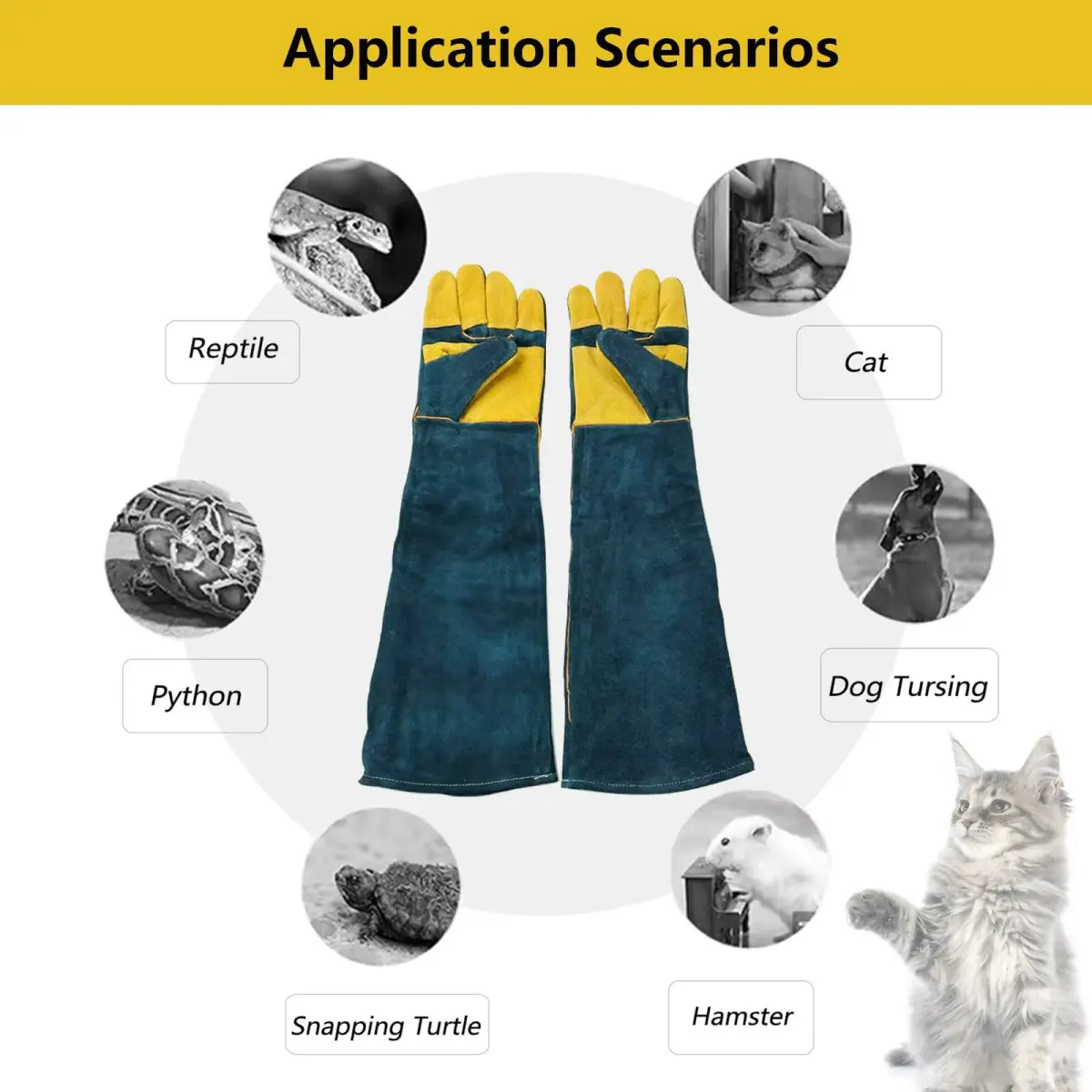 PeSandy Animal Handling Gloves 60 cm (23.6 in) | Bite & Scratch Resistant Cowhide with Cotton Lining - view 2