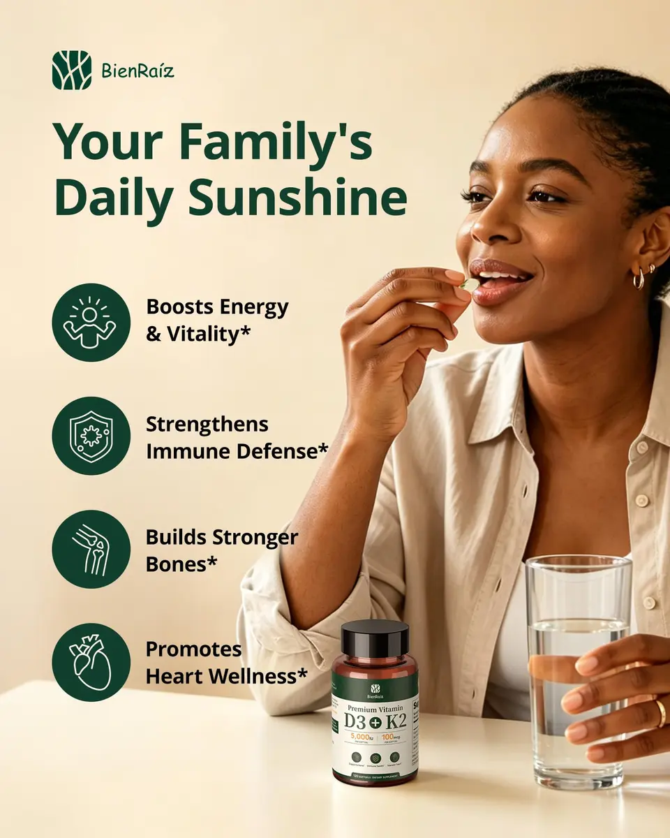 BienRaíz Vitamin D3 K2 5000IU, All-Trans MK-7 100mcg | Bone & Heart Support, 120 Softgels, USA Import - view 8
