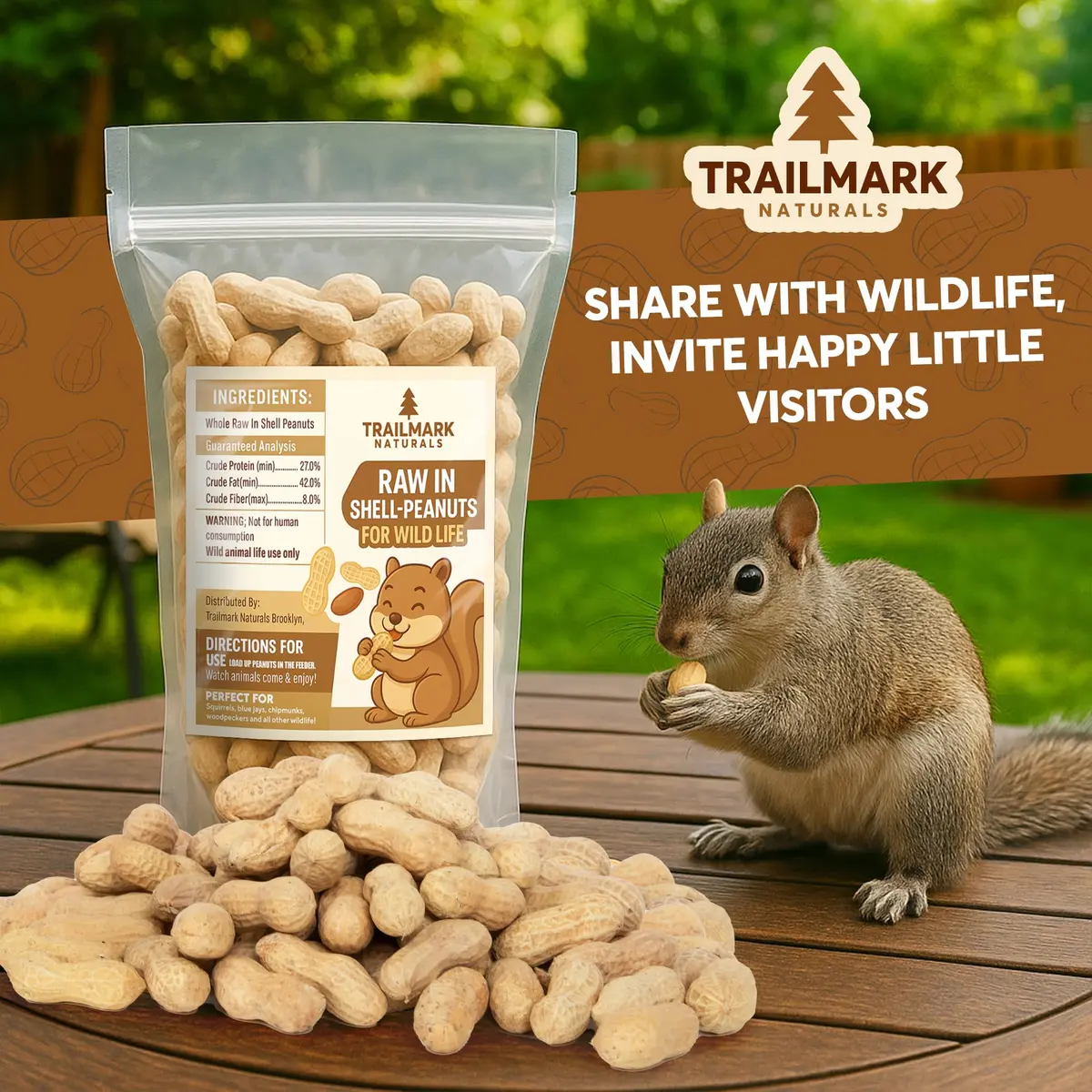Trailmark Naturals Raw Peanuts for Squirrels & Birds | 2 Pack of 5 Lb Bags (10 Pounds) | Grown in The USA - view 2