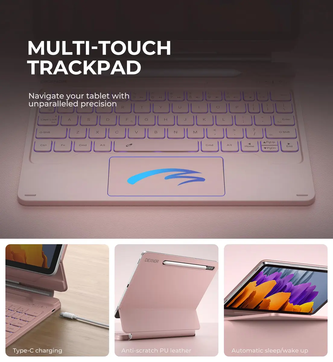Dexnor Keyboard Case for Samsung Galaxy Tab S10 Lite/S10 FE/S9 FE 10.9"/S9 11" | Magnetic Floating Stand & Multi-Touch Trackpad - view 6