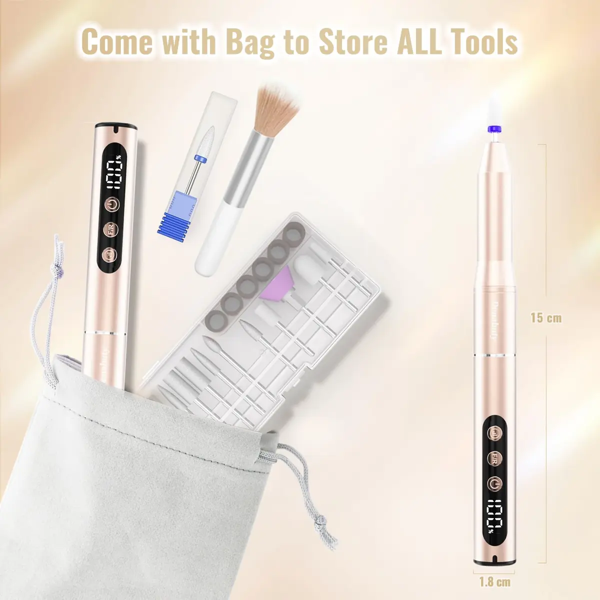 Denabuty Cordless Electric Nail Drill 35000RPM | Portable Manicure & Pedicure Kit with LCD Display - view 7