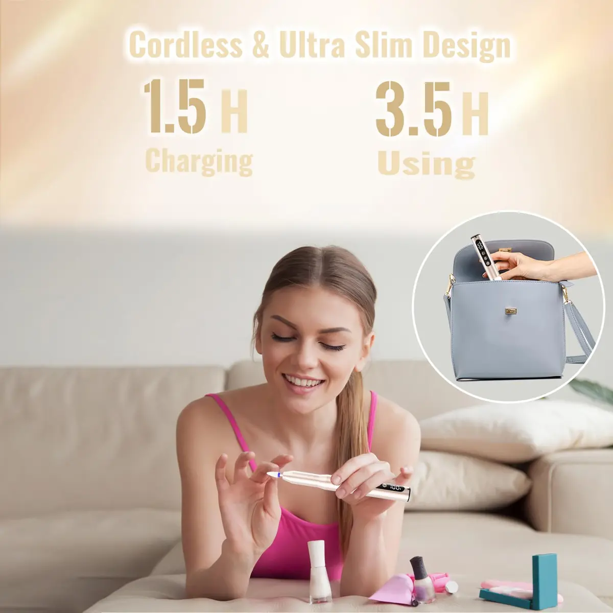 Denabuty Cordless Electric Nail Drill 35000RPM | Portable Manicure & Pedicure Kit with LCD Display - view 3
