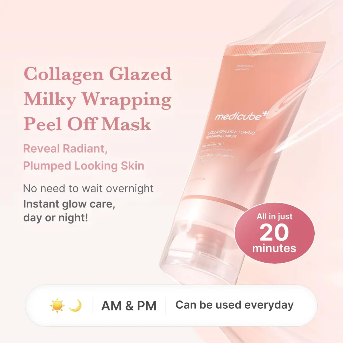 medicube Wrapping Mask Collagen Glazed Milky Glow 75ml (2.53 Fl Oz) | Triple Glow Complex for Radiant Skin - view 2
