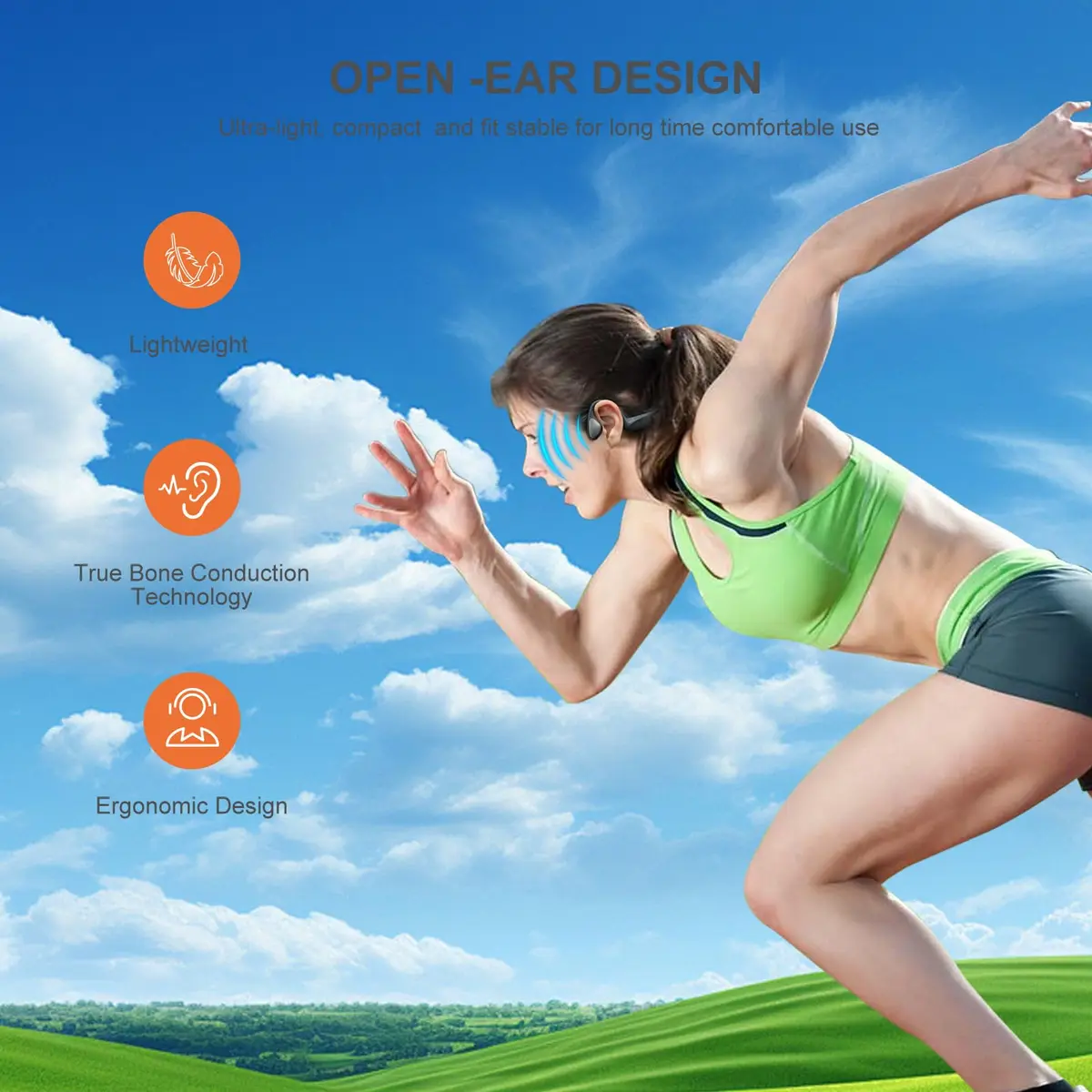Aamft Bone Conduction Headphones - Bluetooth 6.0 Open Ear Headphones, Comfort Fit Wireless Headphones with Mic, 10hrs Playtime, IPX6 Sweatproof, Lightweight,Premium Loud Sound for Running,Sport,Travel - view 2