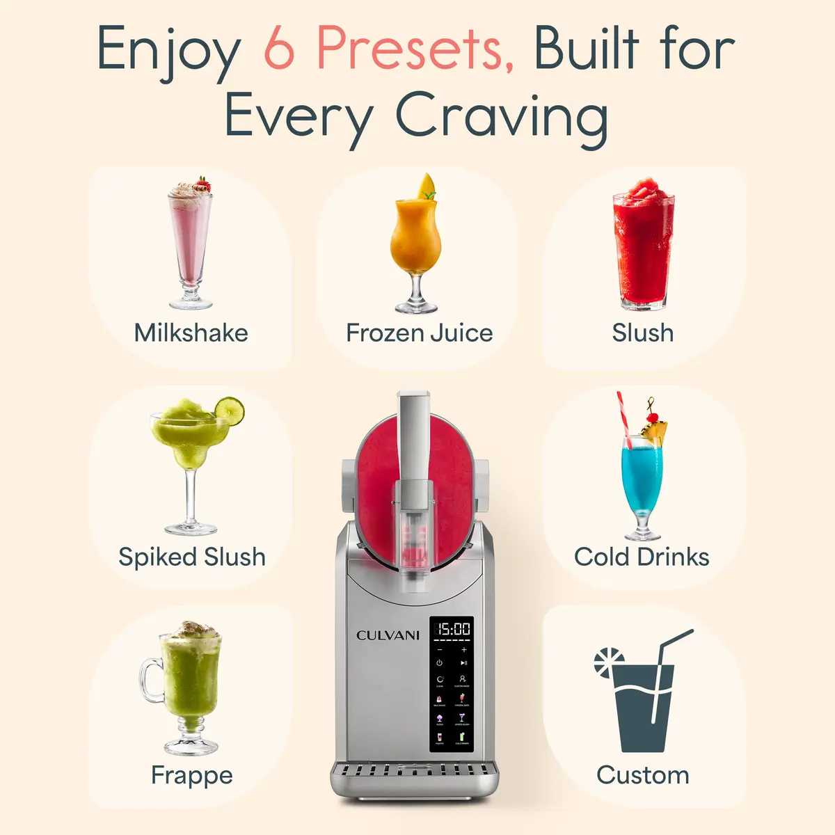 Culvani Chillux Slushie Machine for Home | Self-Cleaning, 6 Preset Modes, 68oz Capacity - view 6