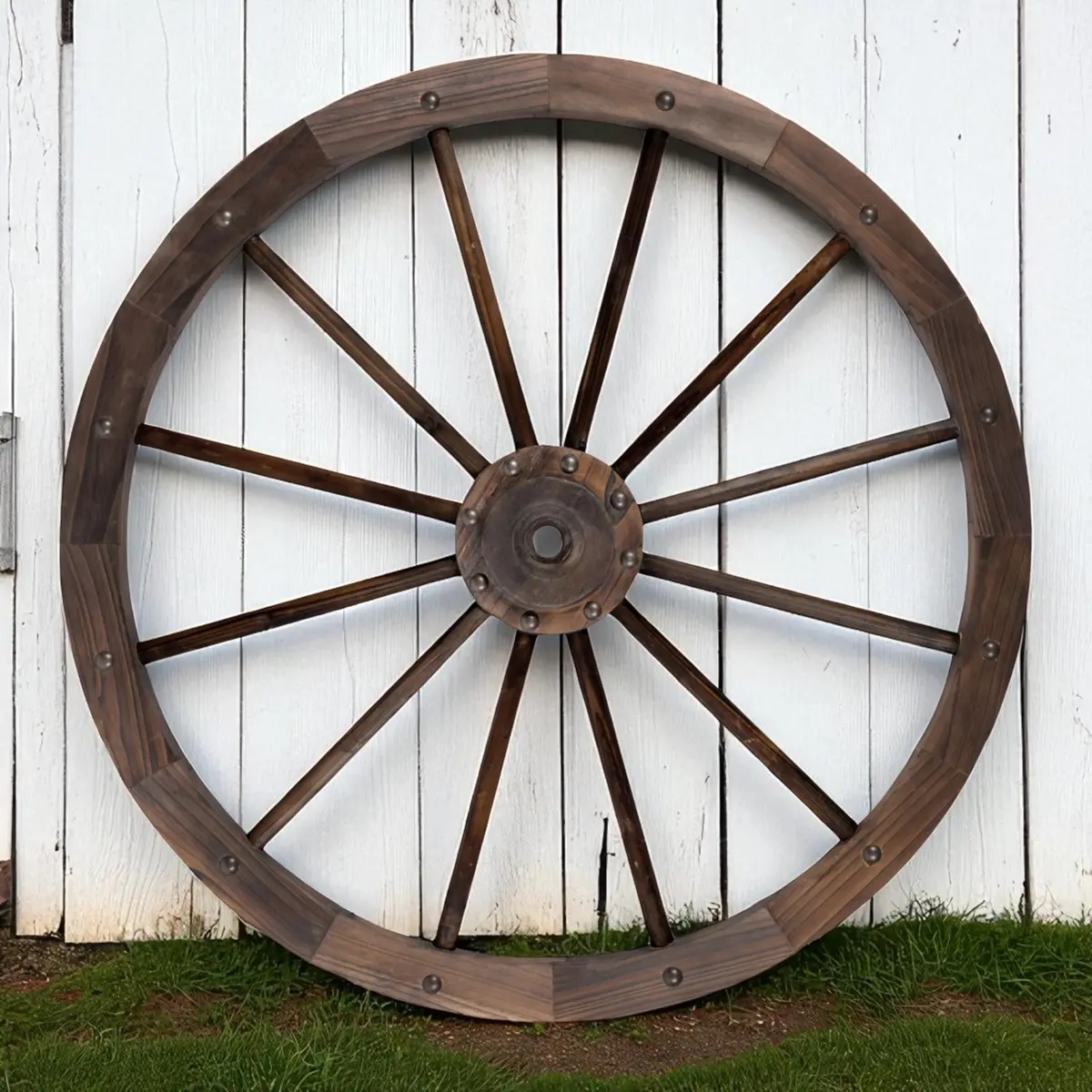 Shine Company 32" Decorative Wagon Wheel Trellis, 2-Pack, Oak | Rustic Outdoor & Indoor Wall Art - view 4