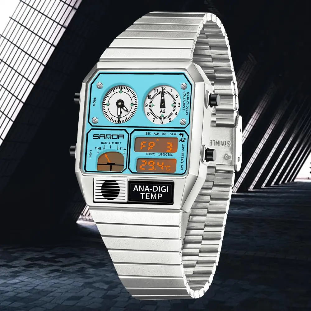 MASTOP Retro Square Analog-Digital Watch with Temperature Display 37mm Case | 50M Waterproof Multifunction Watch - view 4