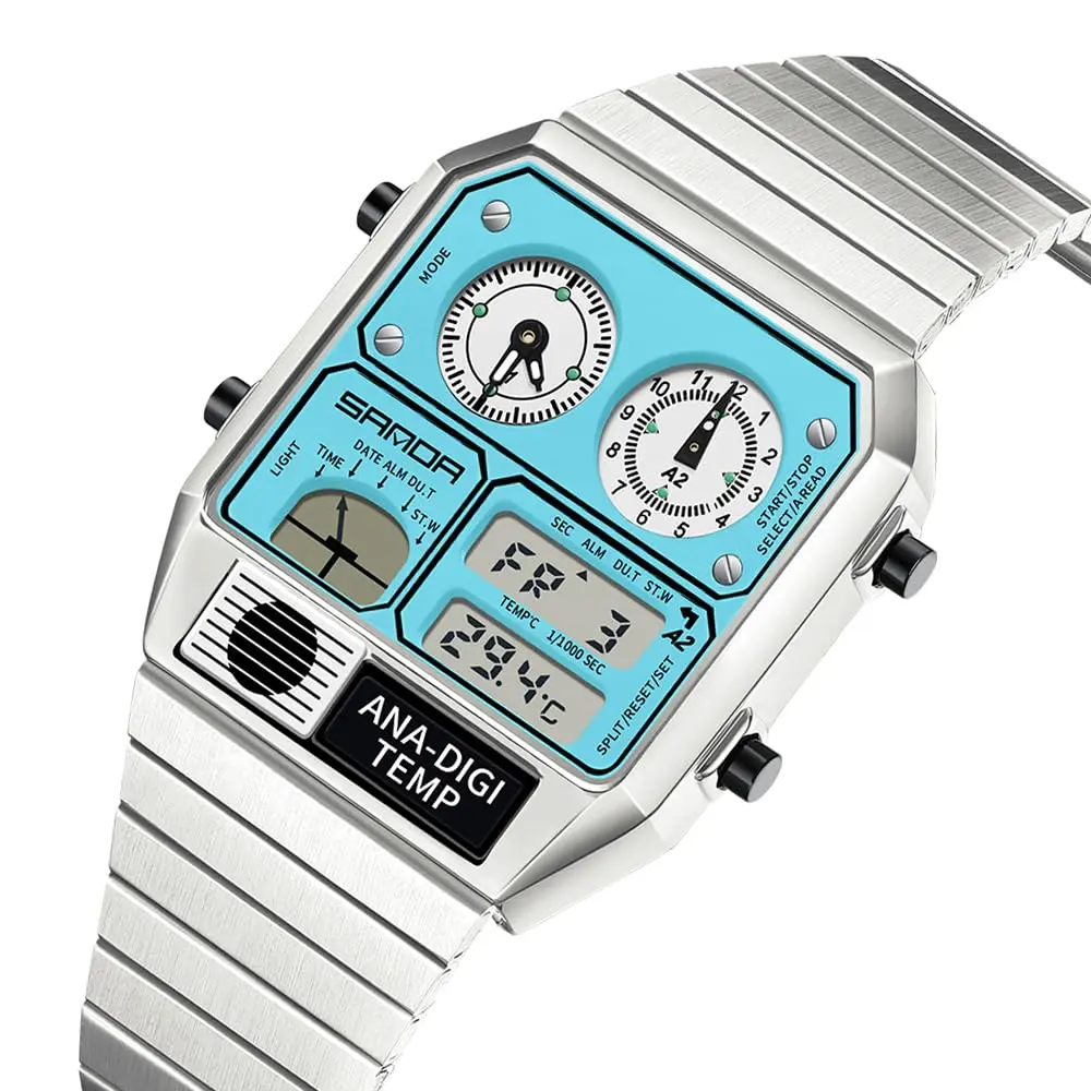 MASTOP Retro Square Analog-Digital Watch with Temperature Display 37mm Case | 50M Waterproof Multifunction Watch - view 6